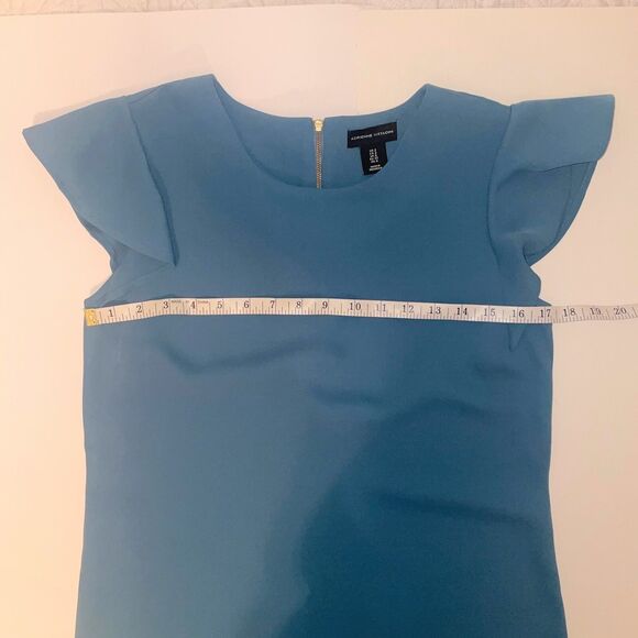 Adrienne Vittadini Flutter Short Sleeve Shift Dress Teal Blue Green Knee Lnth 2 - Picture 6 of 10